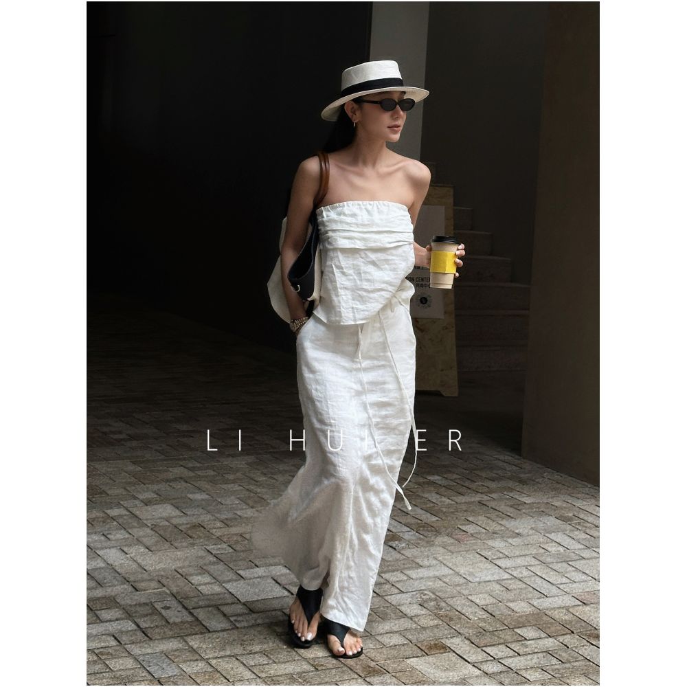 LiHuiEr Foggy Harbor Morning Street White Linen Skirt for Women Summer 2026 A Super Cute Linen Skirt image 0