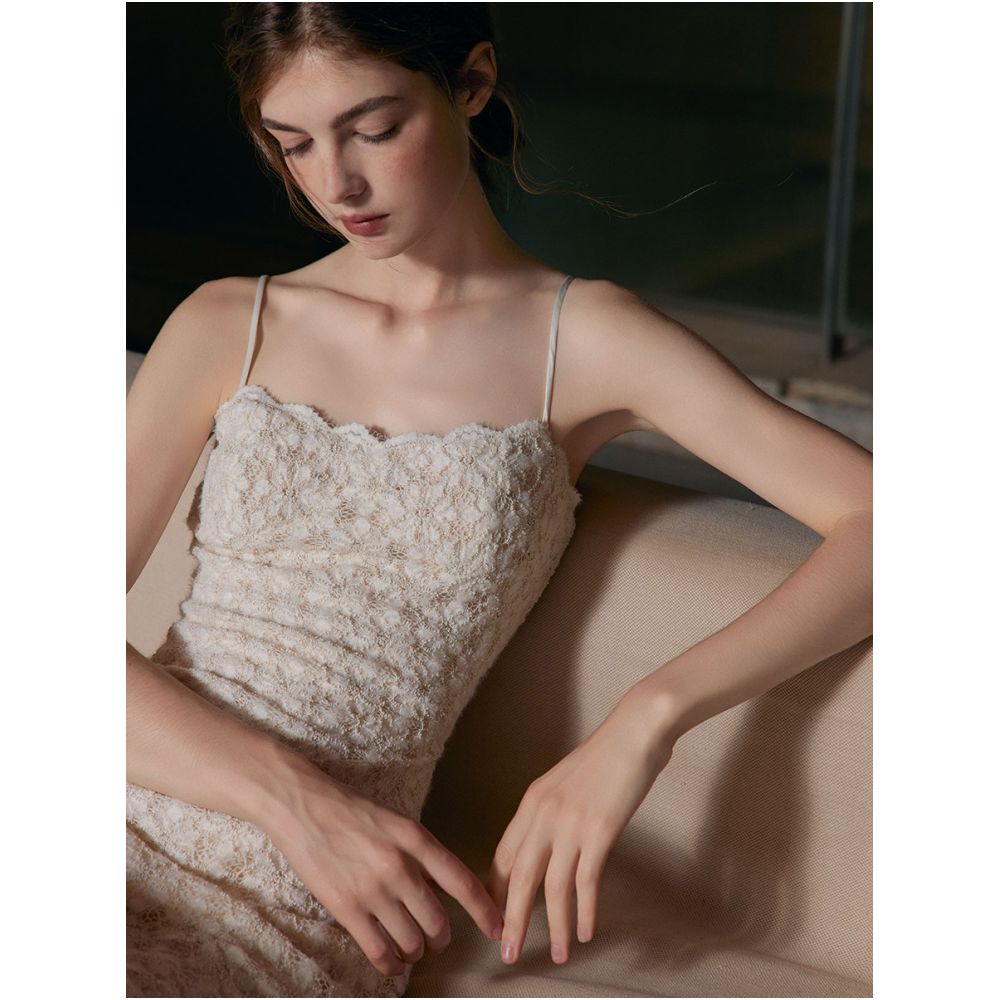 Mix Selection Suede Lace French Luxury Dress Slim Fit White Spaghetti Strap Dress image 2