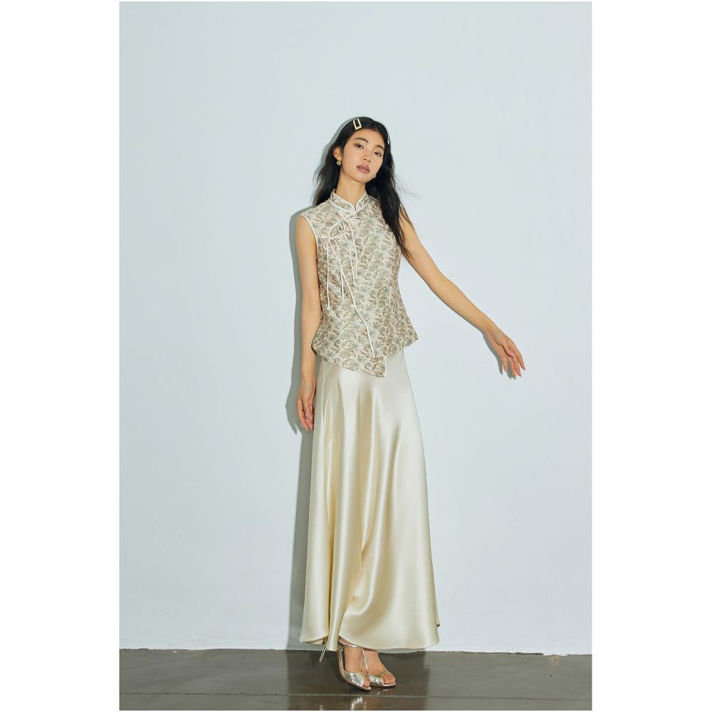 Showyee Xiuye Chinese Style Zen inspired New Chinese Jacquard Jacquard Pocket Design Stand Collar Sleeveless Vest Top image 2
