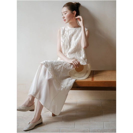ASAYA6774 – Ivory Whisper Embroidered Dress 🤍🕊️
