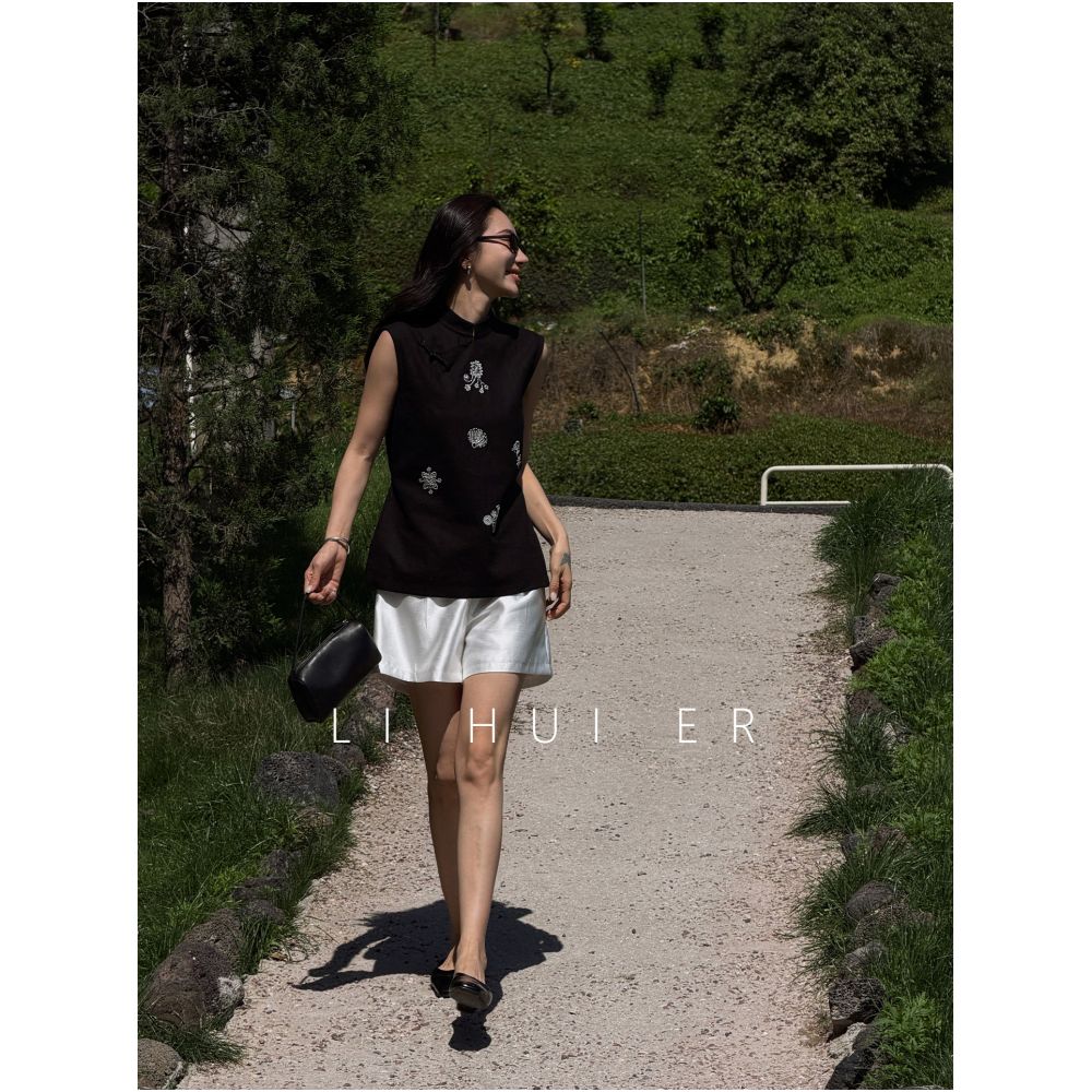 LiHuiEr Daybreak Pearl White Straight Leg Shorts for Women Summer Style Minimalist Casual Pants image 0