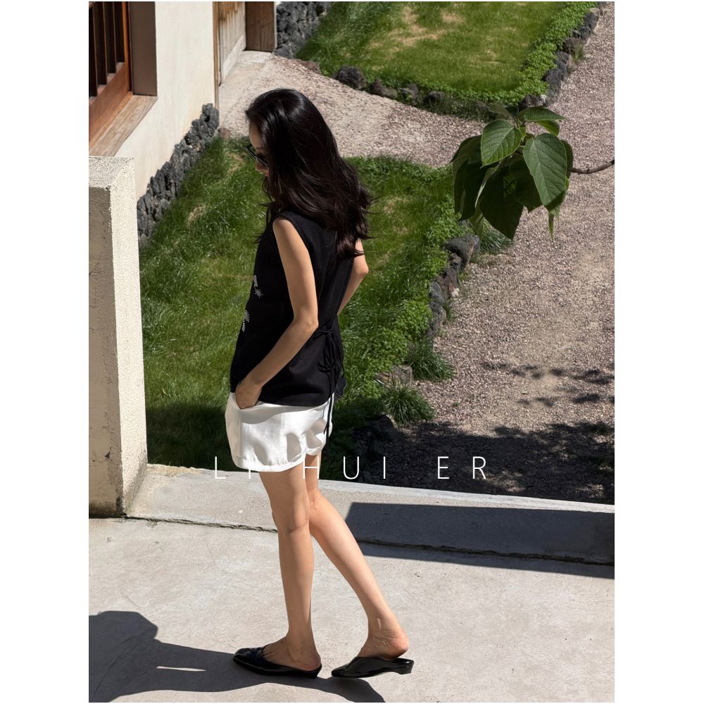 LiHuiEr Daybreak Pearl White Straight Leg Shorts for Women Summer Style Minimalist Casual Pants image 1