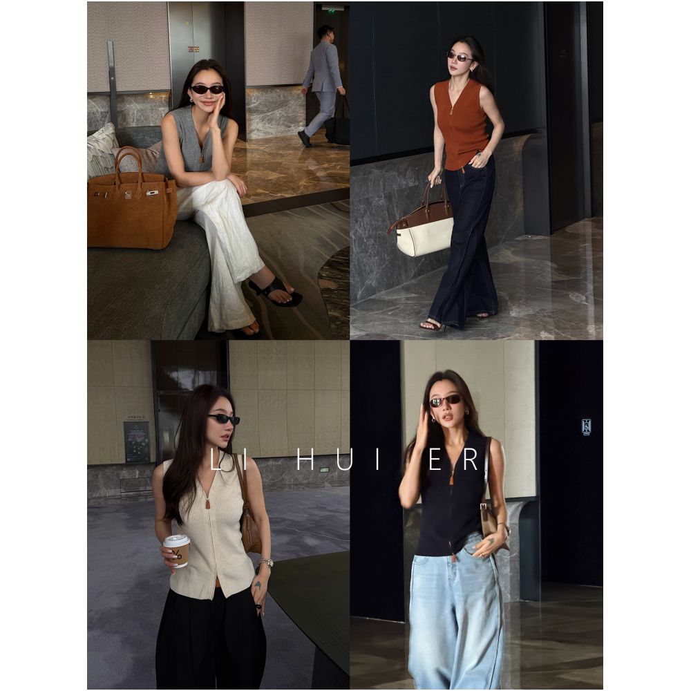 LiHuiEr Italian time difference light hearted high intellectual vest knitted tank top sleeveless cardigan image 0