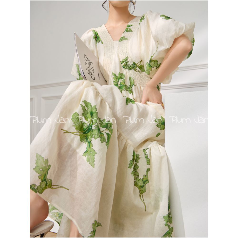 Plum Jan Super cute floral print dress V neck puff sleeves printed maxi dress perfect for summer image 2