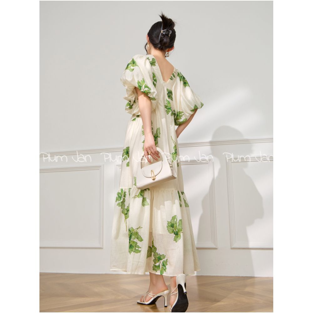 Plum Jan Super cute floral print dress V neck puff sleeves printed maxi dress perfect for summer image 3