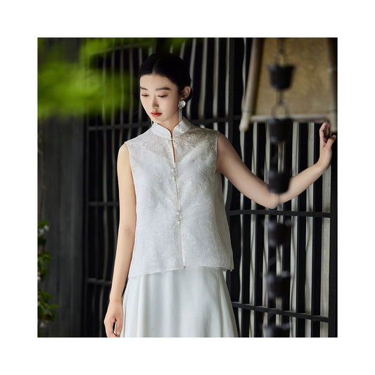 ASAYA6798 – Ivory Cloud Mandarin Vest ☁️🤍