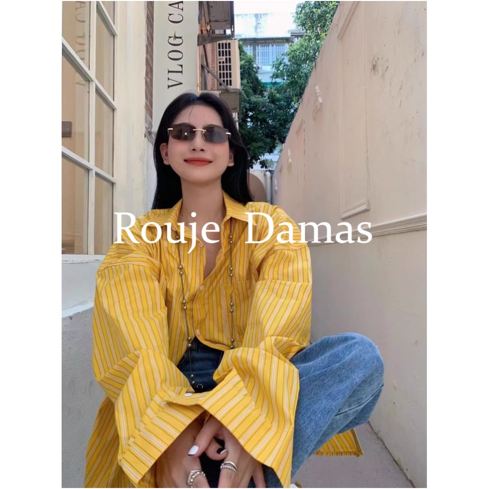Rouje Damas French style niche design pale yellow striped long sleeved shirt loose fit versatile suitable for commuting image 0