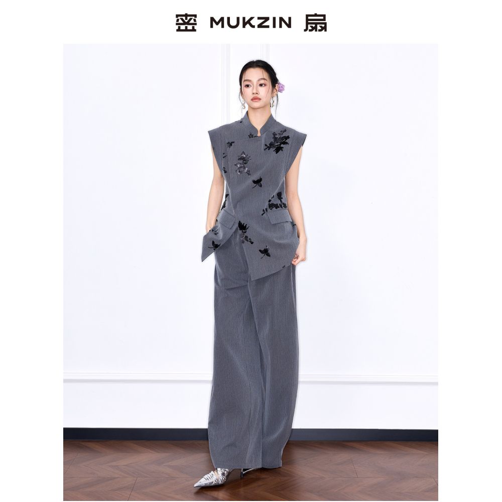 Mishan 2026 Summer New Arrival Zhi Xian Guan Design New Chinese Style Embroidered Stand Collar Vest Set image 2