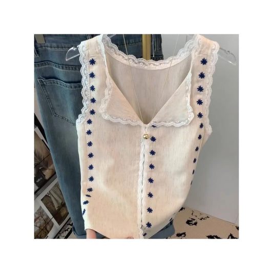 ASAYA6829 – Riviera Daisy Lace Vest 🌼💙