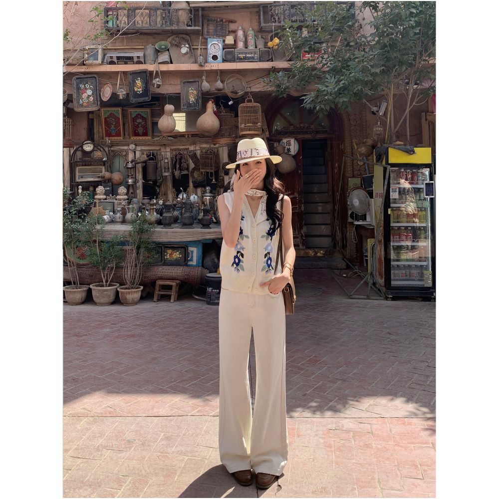 MULVAN s stylish pants are now available Off white wide leg jeans for women loose fit casual style high waisted straight leg flowing trousers image 3