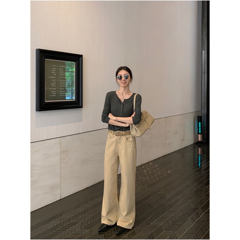 MULVAN s stylish pants are now available Off white wide leg jeans for women loose fit casual style high waisted straight leg flowing trousers image 4