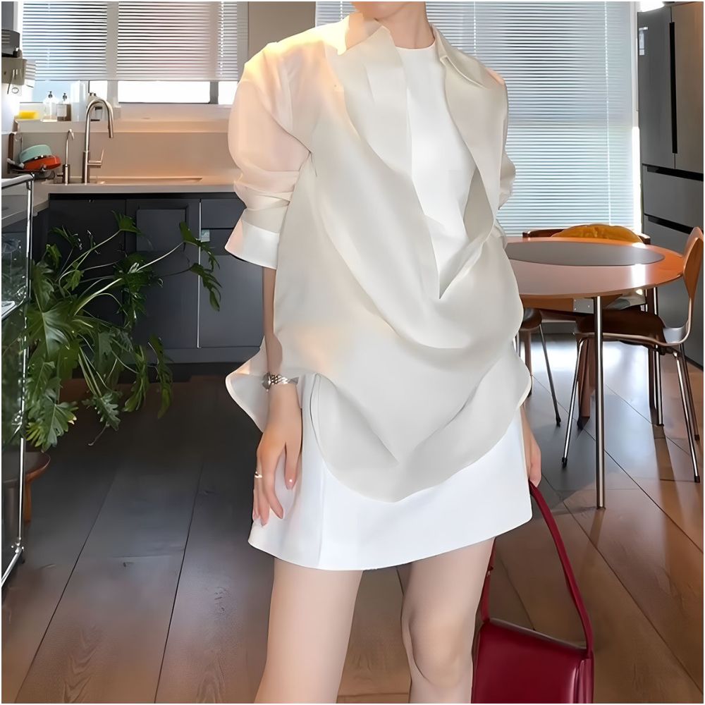 Women s stylish V neck sun protection shirt perfect for early autumn with a French inspired sophisticated and relaxed feel Ideal as an outer layer or workwear top image 3