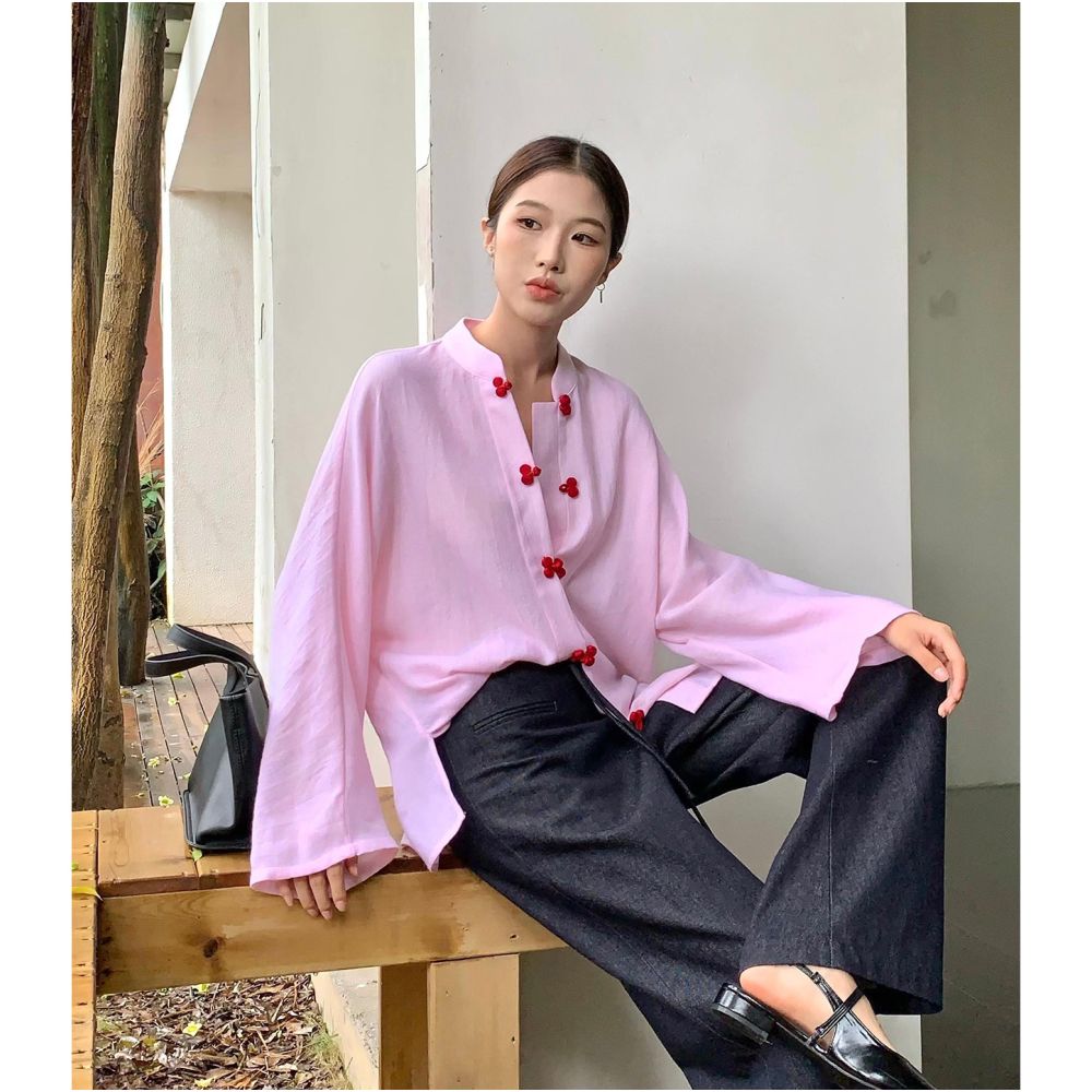 ASAYA6878 – Blossom Charm Mandarin Blouse 🌸💗