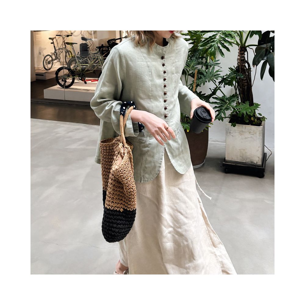 ASAYA6879 – Heritage Linen Mandarin Blouse 🌿🤎