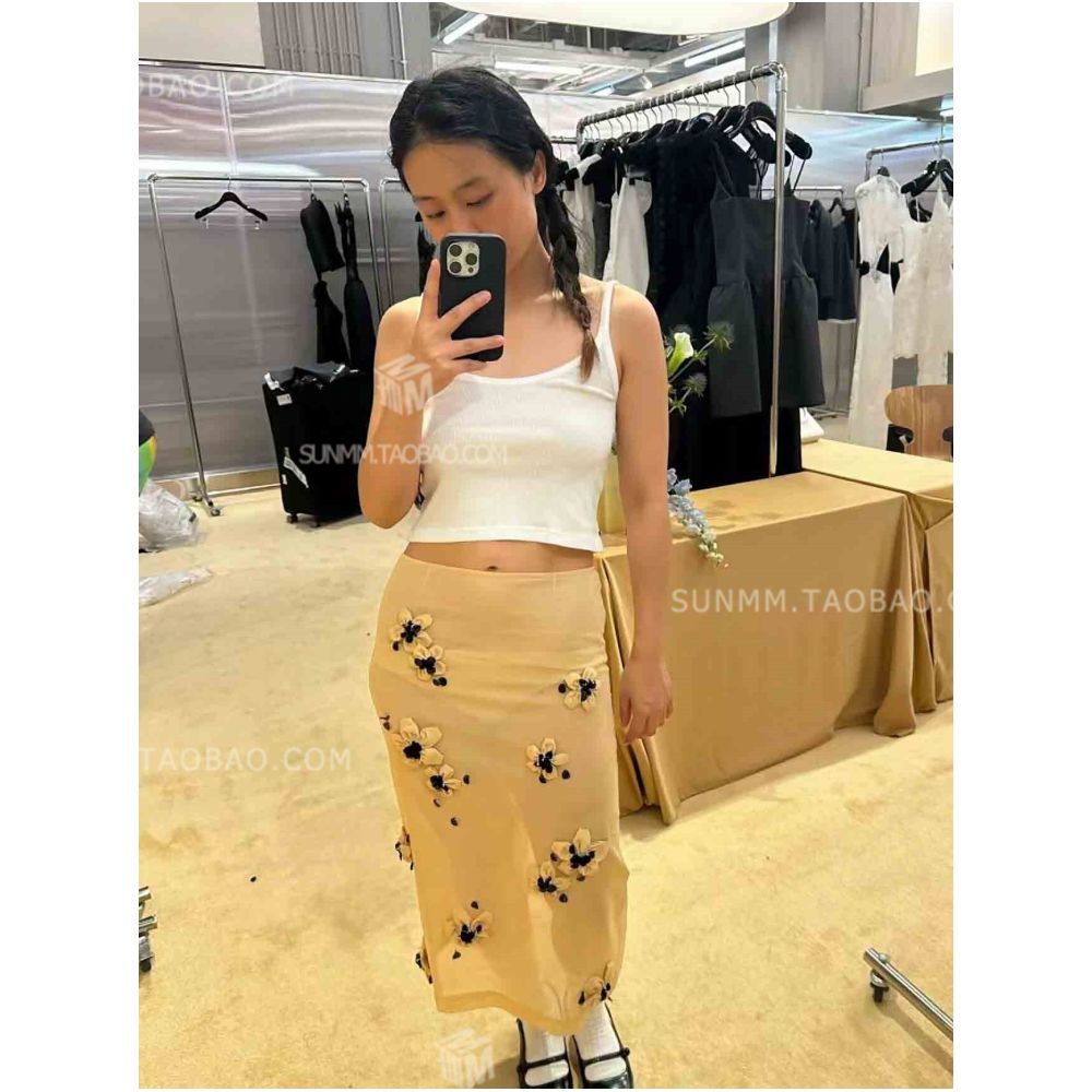 Boutique Spring Summer 2024 New Arrivals High end Niche Trendy Soft Yellow 3D Floral Backless Camisole and Skirt image 2
