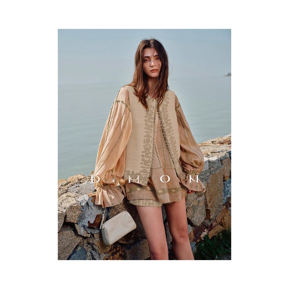 DMON Luxury Quality 100 Tussah Silk Handmade Buckle 3D Embroidered Old Money Vest Shorts Set image 2