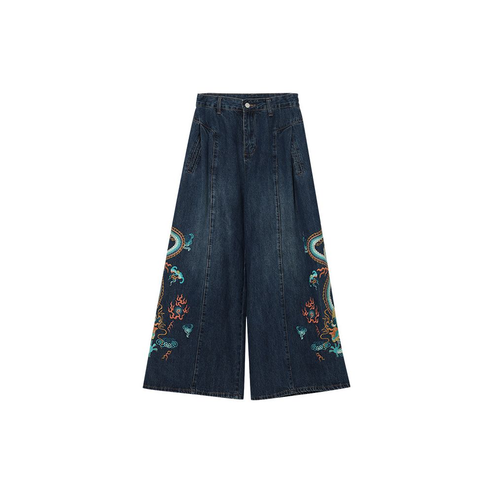 ASAYA6895 – Celestial Dragon Wide-Leg Denim Pants 🐉💙✨