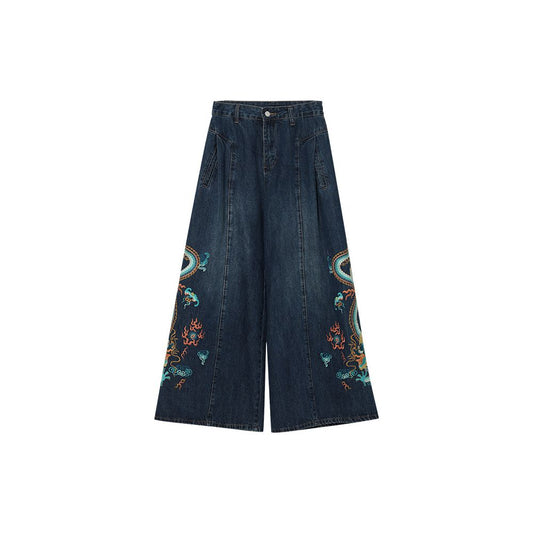 ASAYA6895 – Celestial Dragon Wide-Leg Denim Pants 🐉💙✨