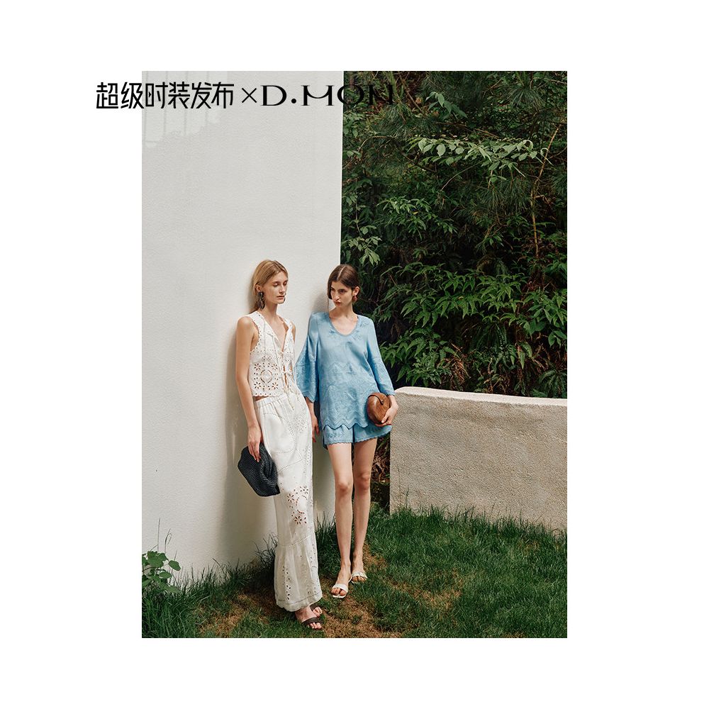 Super Fashion Show DMON Southern France Resort Beaded Hollow Out Embroidered Vest High Waisted A Line Skirt Set image 3