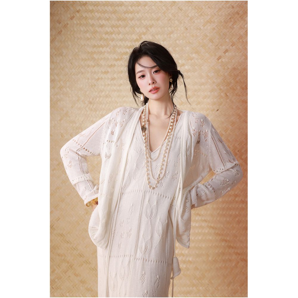 ASAYA6905 – Ivory Whisper Knit Dress Set 🤍🦢✨