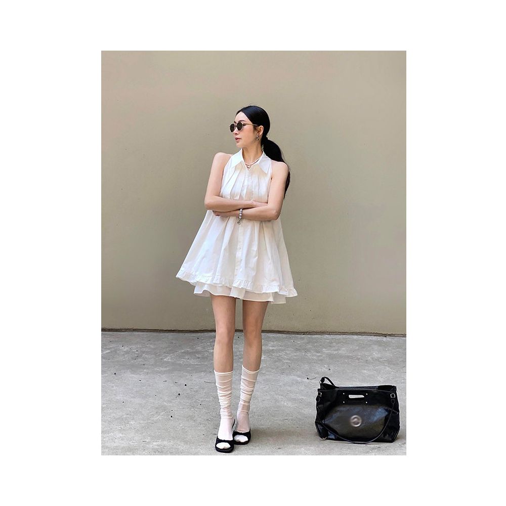 X Rose s new A line dress with gentle and elegant pleats and ruffles is a unique and luxurious halter neck mini dress for women image 4