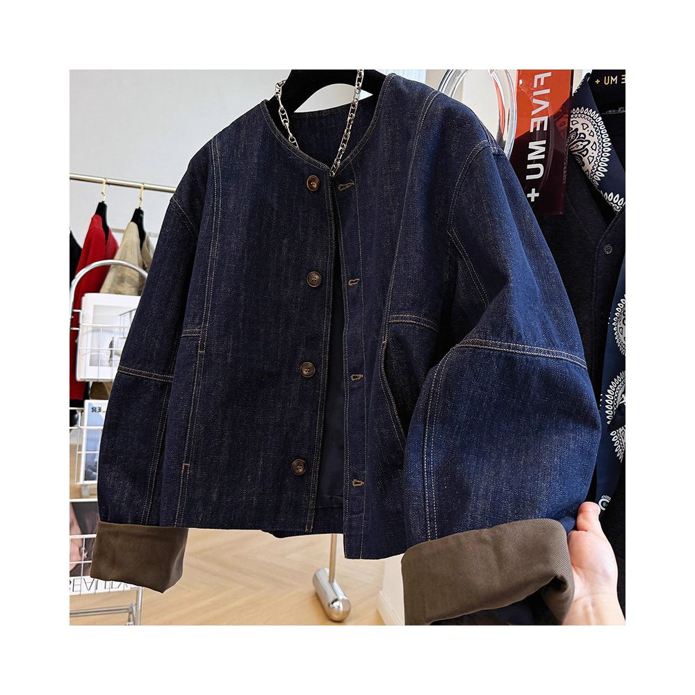 Highly recommended Super stylish French retro blue denim jacket for women loose fit versatile and trendy for petite women perfect for autumn image 1