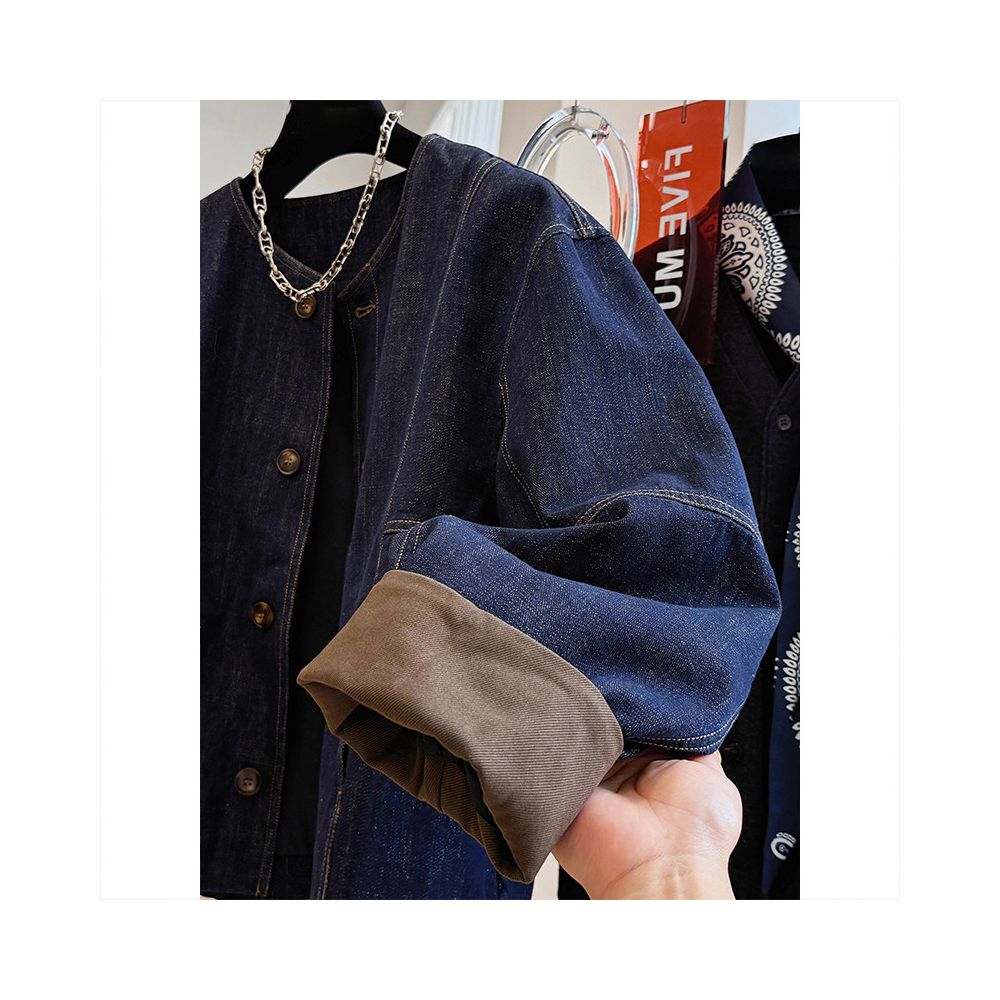 Highly recommended Super stylish French retro blue denim jacket for women loose fit versatile and trendy for petite women perfect for autumn image 2