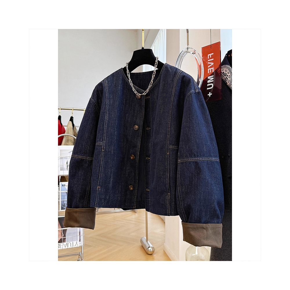 Highly recommended Super stylish French retro blue denim jacket for women loose fit versatile and trendy for petite women perfect for autumn image 4