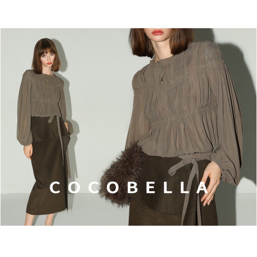 COCOBELLA elegant hand pleated chiffon blouse with ruffled trim perfect for working women SR7062 image 2
