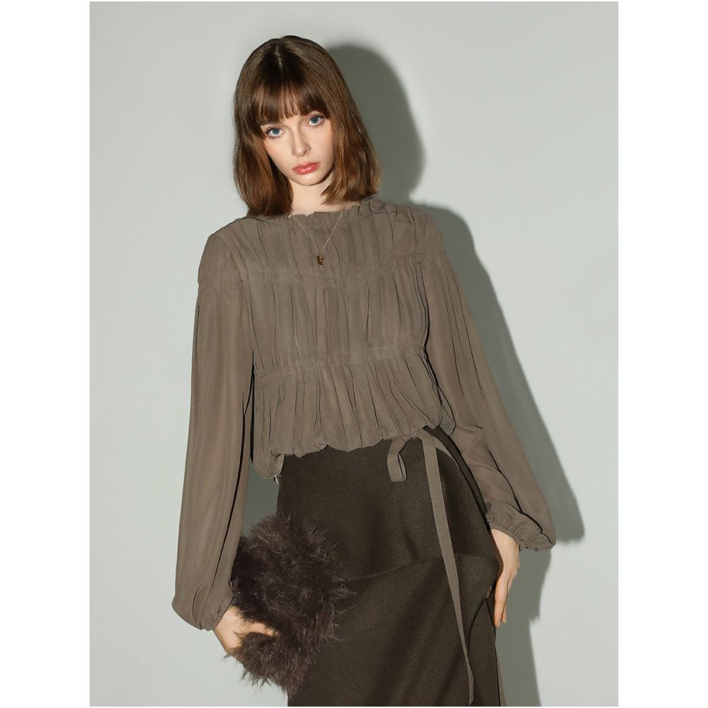 COCOBELLA elegant hand pleated chiffon blouse with ruffled trim perfect for working women SR7062 image 4