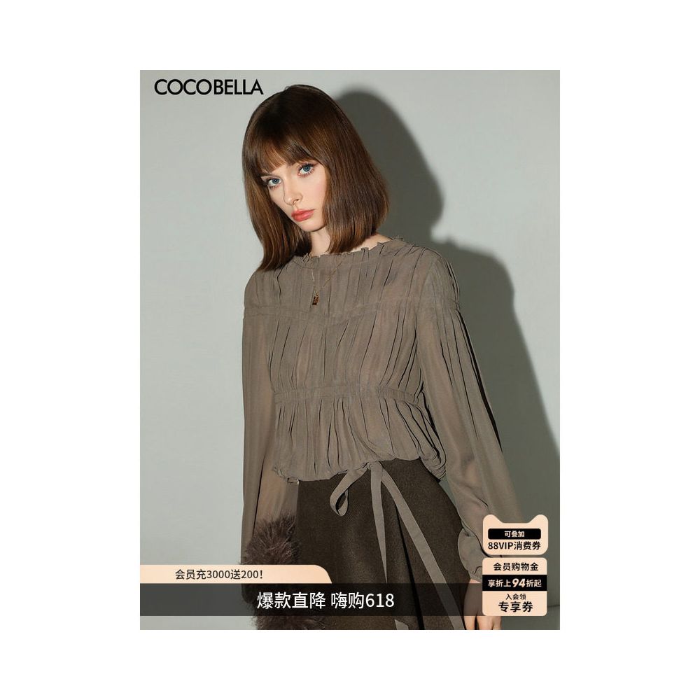 COCOBELLA elegant hand pleated chiffon blouse with ruffled trim perfect for working women SR7062 image 0
