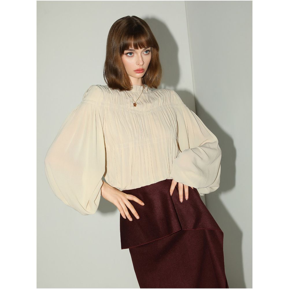 ASAYA6919 – Whisper Pleats Blouse ☁️🤎✨