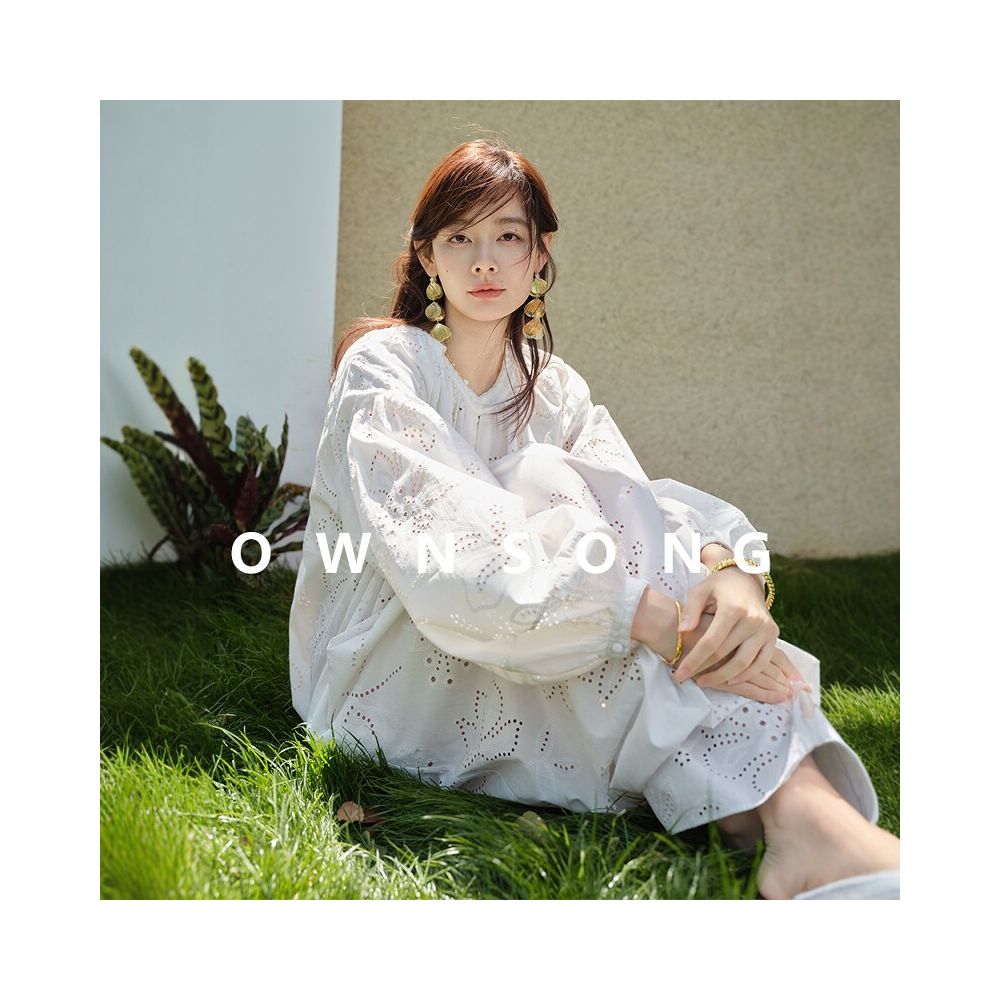 OWNSONG Lightweight Holiday French Style Lazy Pure Cotton Heavy Embroidery Dress for Women Summer Loose Fitting Vacation Maxi Dress image 3