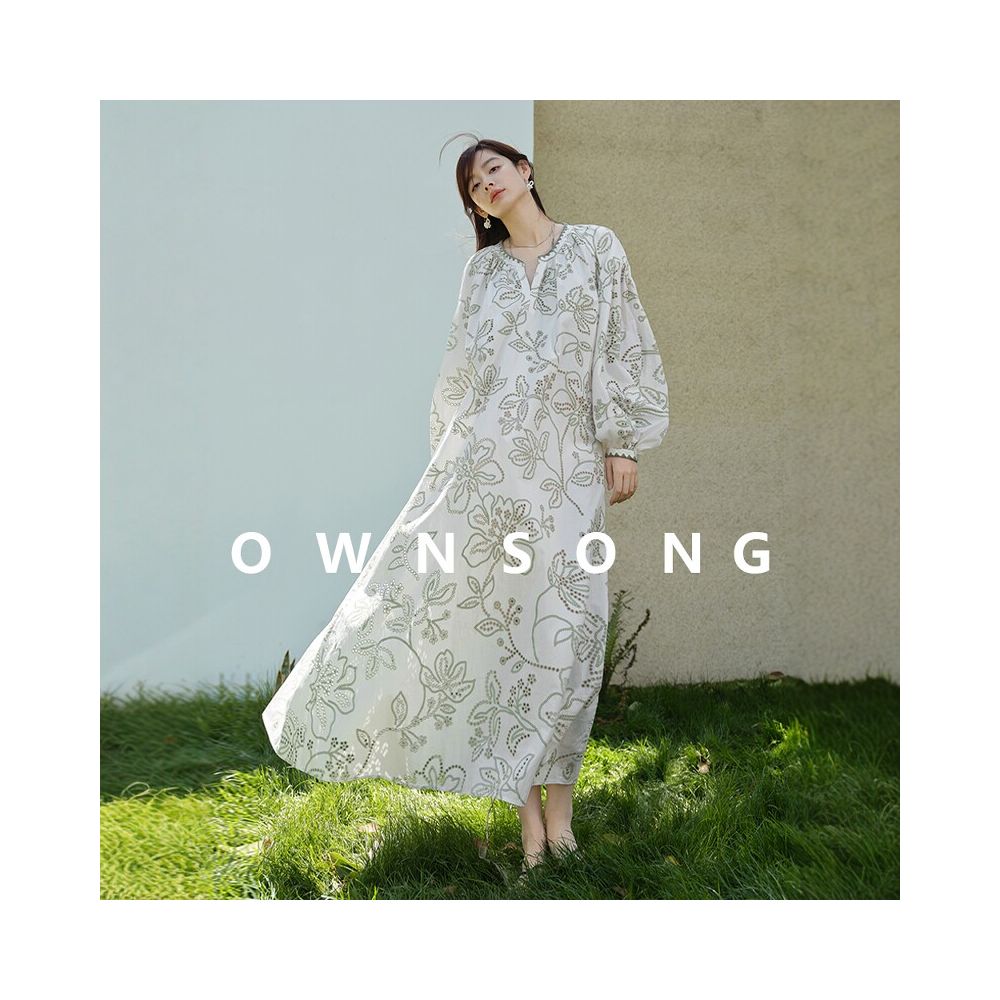 OWNSONG Lightweight Holiday French Style Lazy Pure Cotton Heavy Embroidery Dress for Women Summer Loose Fitting Vacation Maxi Dress image 4