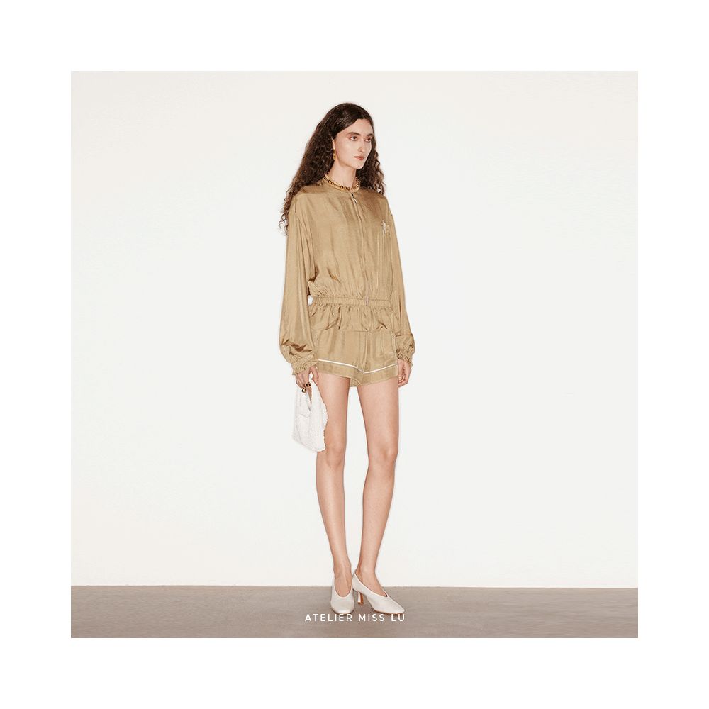 AtelierMissLu Shining Sunshine 2024 Spring Summer Retro Line Design Casual Acetate Shorts image 3