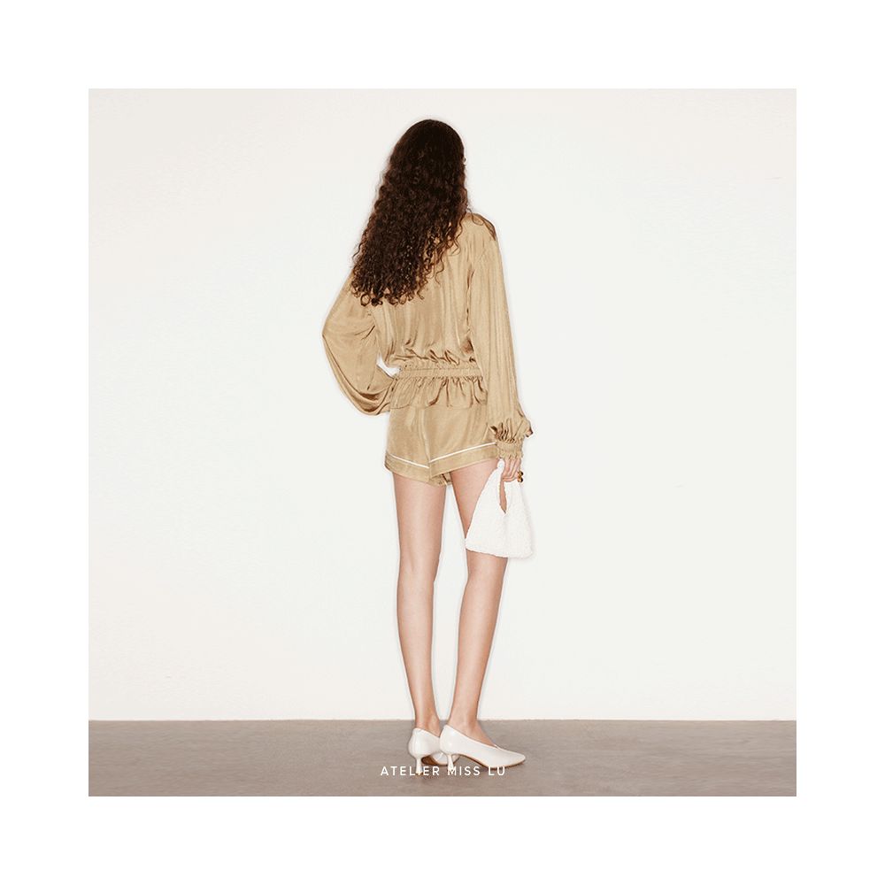 AtelierMissLu Shining Sunshine 2024 Spring Summer Retro Line Design Casual Acetate Shorts image 4