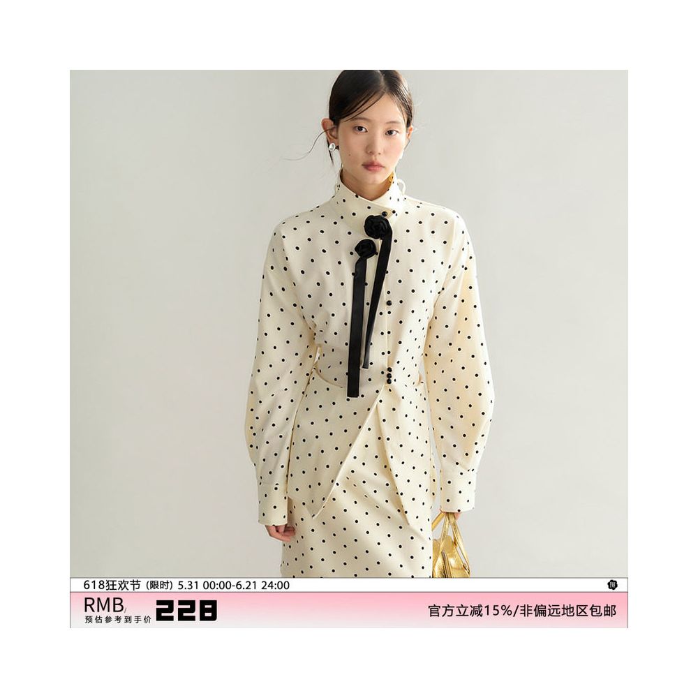 Original design by UART with ears Sincere wearing of roses with French polka dot flower ribbon shirt and skirt set image 1