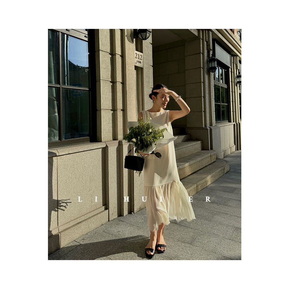 LiHuiEr Li Huier Prague White Dove Acetic Acid Dress Women s 2026 Super Beautiful and Slimming Long Dress image 1