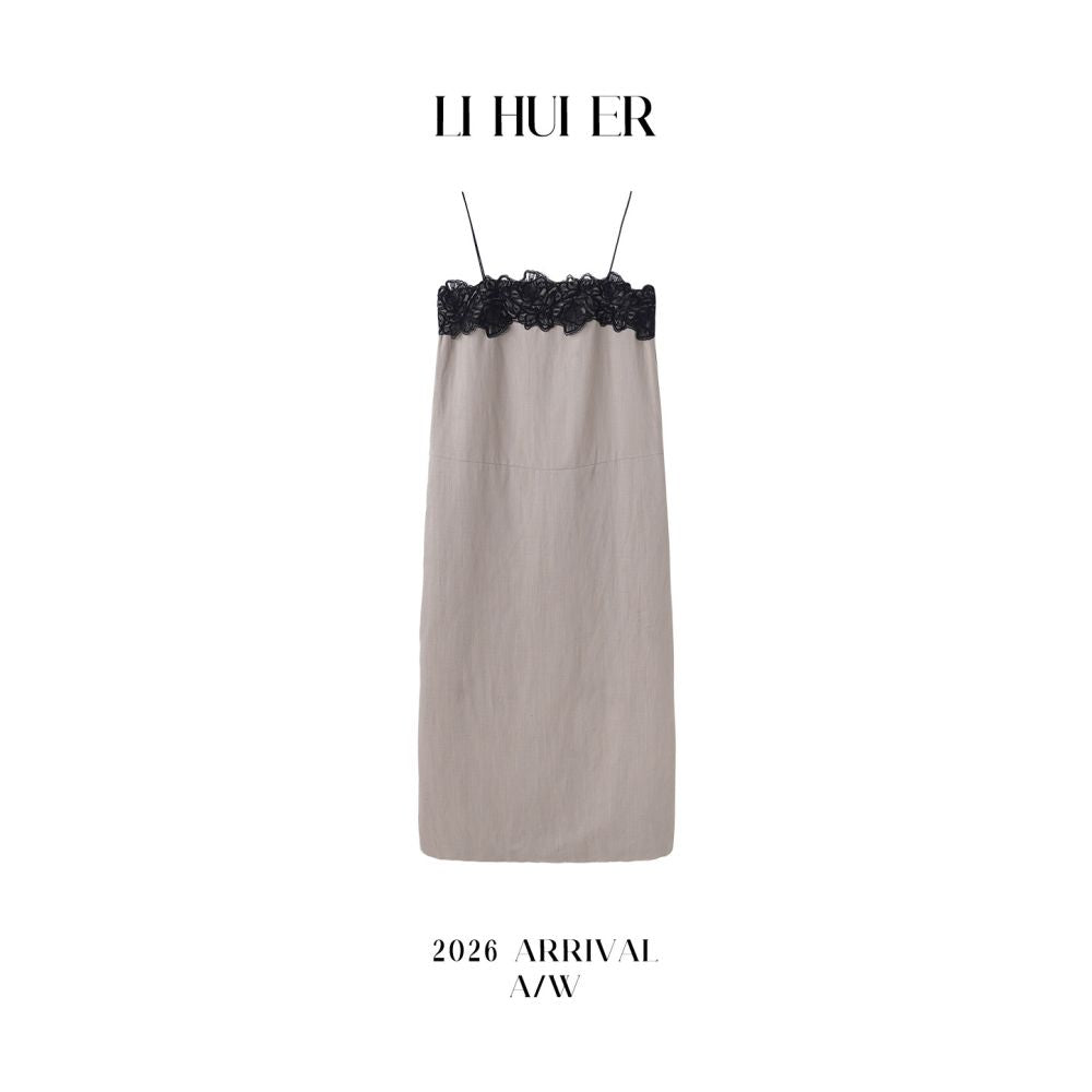 ASAYA6931 – Midnight Lace Linen Slip Dress 🖤🥂✨