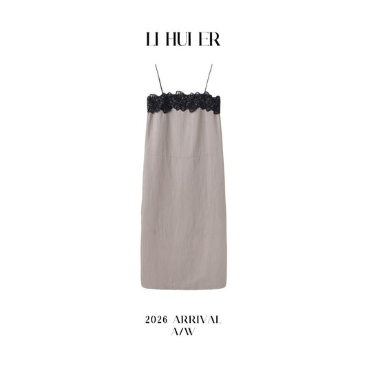 ASAYA6931 – Midnight Lace Linen Slip Dress 🖤🥂✨
