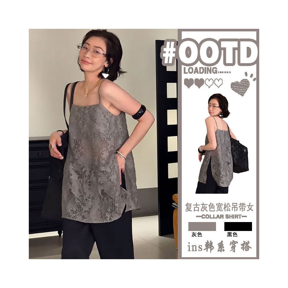 French plus gray lace camisole vest for women s summer wear 2025 new hollow out slit sleeveless layered top image 0
