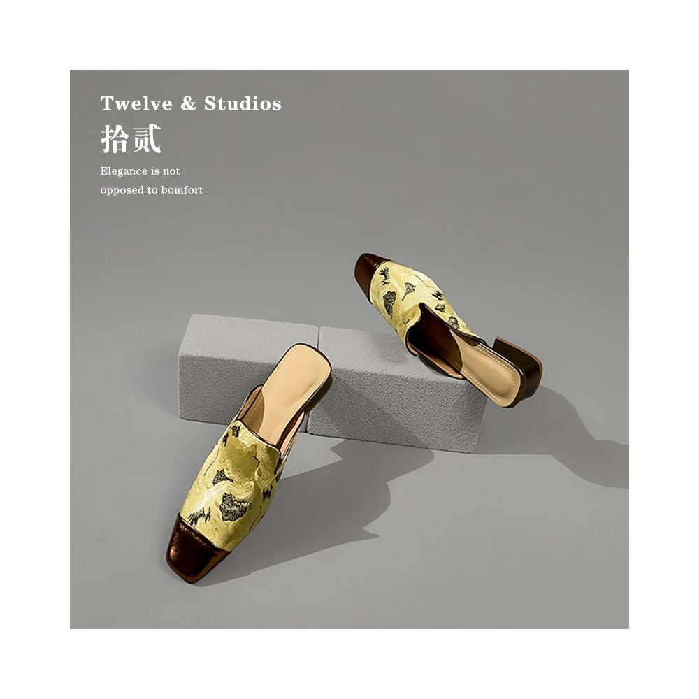 Italian lambskin New Chinese style closed toe slippers for women summer color blocked sandals embroidered mules image 2