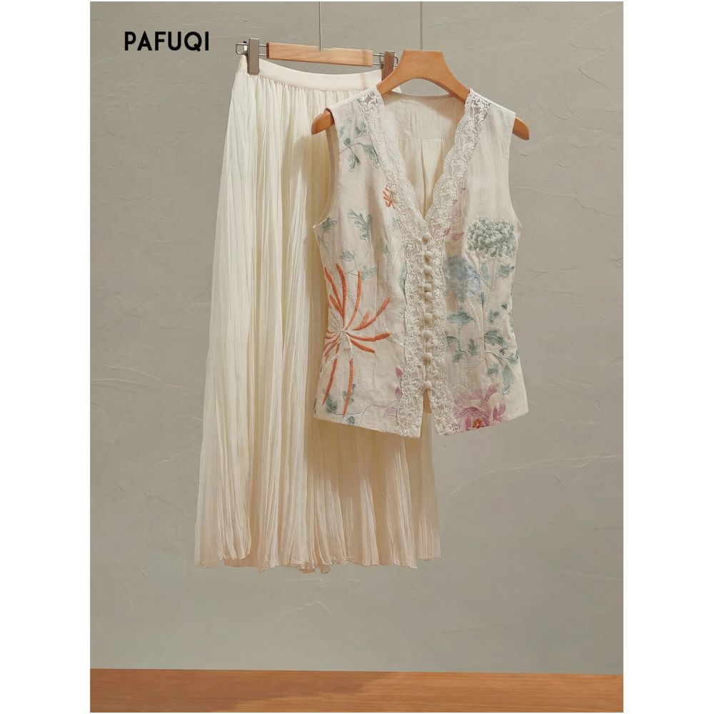 Improved New Chinese Style Heavy Embroidery Sleeveless Linen Vest Thin Style Light Chinese Style Women s Clothing 2026 Summer New Arrival image 0