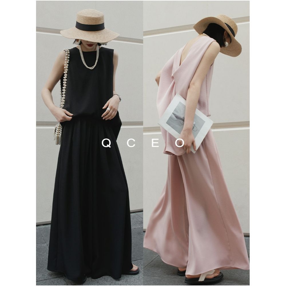 QCEO Flowy Magic Pants Skirt Pants Pleated Air Pants Slimming Yamamoto Style Long Pants Loose Wide Leg Pants for Women Summer and Autumn image 1