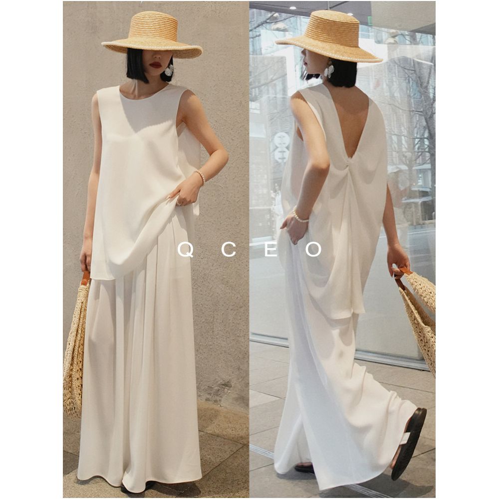 QCEO Flowy Magic Pants Skirt Pants Pleated Air Pants Slimming Yamamoto Style Long Pants Loose Wide Leg Pants for Women Summer and Autumn image 2