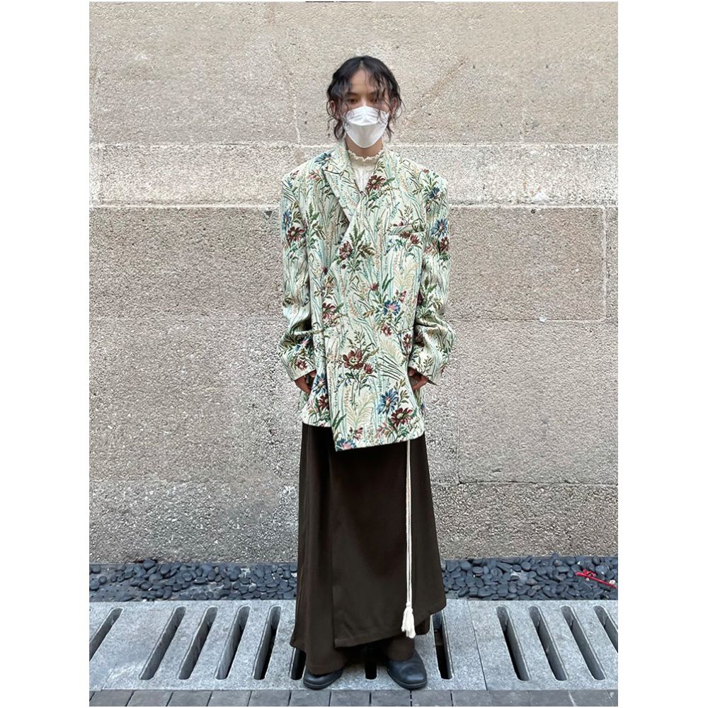 PCGO 14GSL Niche Design Retro Floral V Neck Side Button Padded Shoulder Suit Jacket for Men and Women image 2