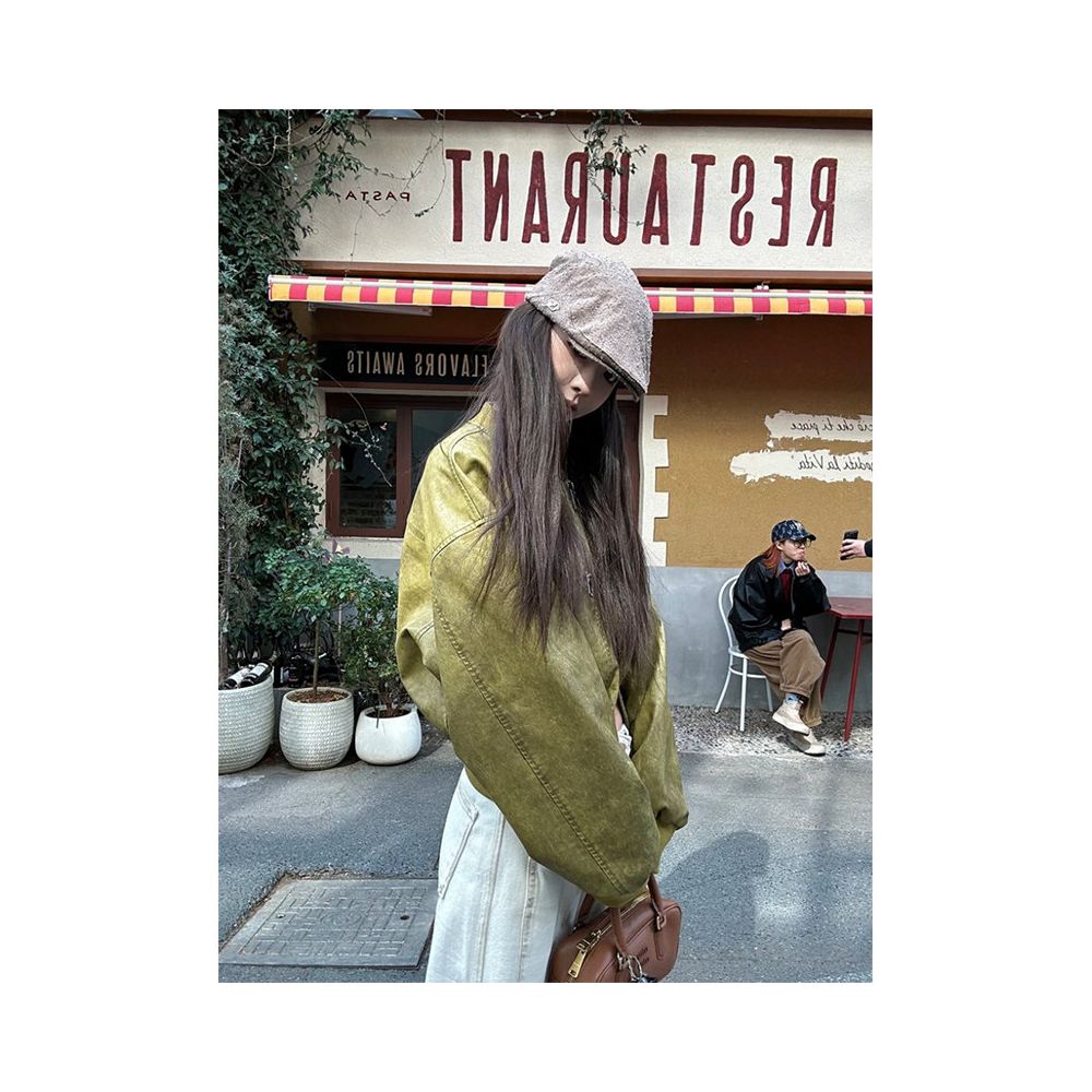 ASAYA6956 – Olive Vintage Moto Jacket 🍃🤎
