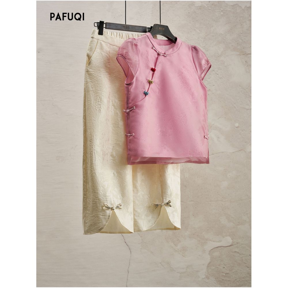 New Chinese style suit youthful style stand collar tie dye top short sleeved shirt exquisite blouse light Chinese style women s summer wear image 0