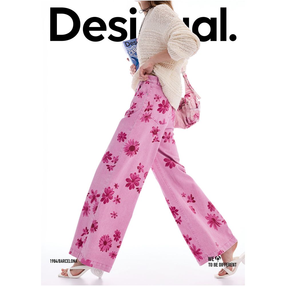 Desigual Spring Summer 2026 New Arrival Straight Leg Pink Floral Print Women s Jeans image 3