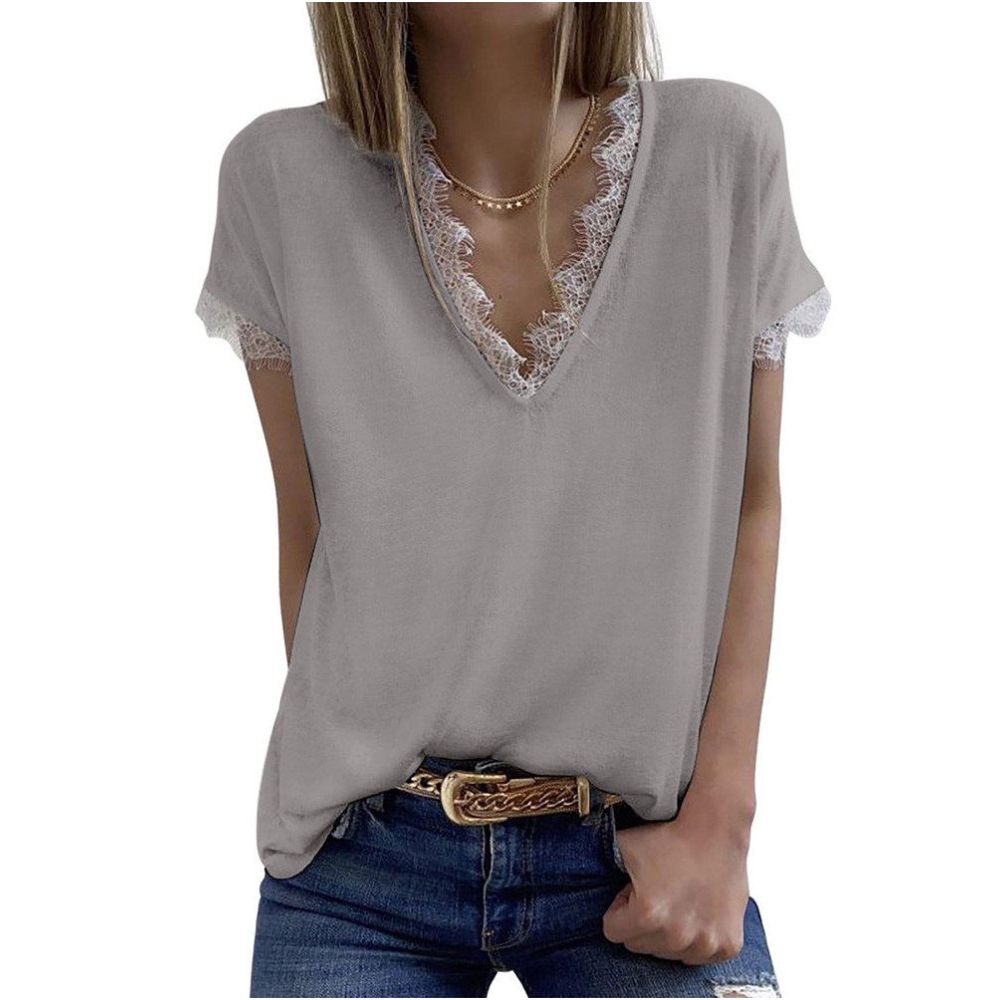 French Rixo Rane Lace V neck Short sleeved T shirt for Women European and American style casual white pullover top image 3